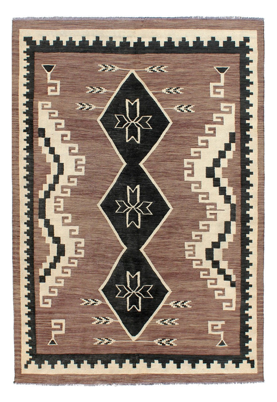 Tappeto Kilim moderno in lana multicolore 293x203cm
