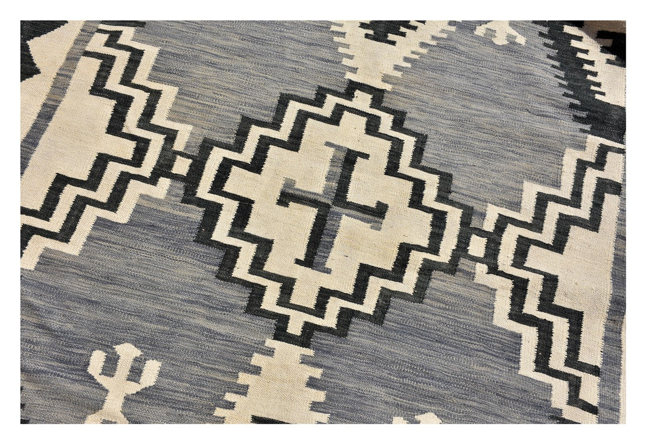 Tappeto Kilim moderno in lana multicolore 200x144cm