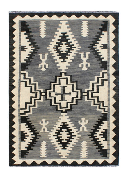 Tappeto Kilim moderno in lana multicolore 201x140cm
