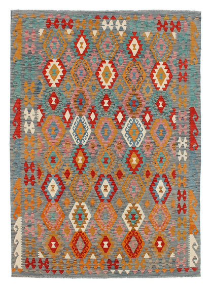 Tappeto Kilim Kaudani Afghan fatto a mano multicolore 300x202cm