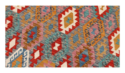 Tappeto Kilim Kaudani Afghan fatto a mano multicolore 300x202cm