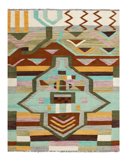 Taimany - Multicolor Tribal Wool Kilim Rug - Hand-Woven 180x120cm