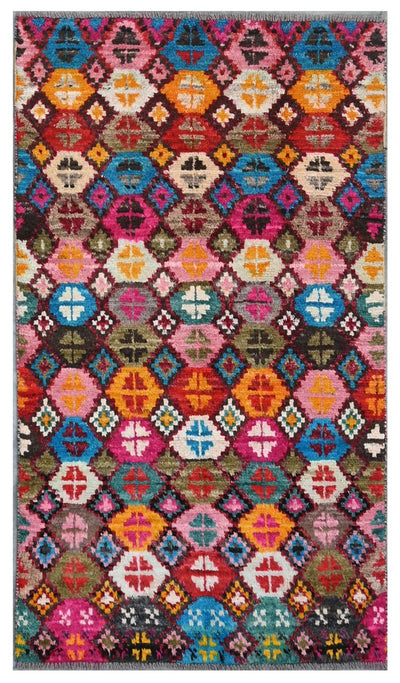 Taimany - Tappeto Tribale in Lana Multicolore - Fatto a Mano 145x79cm - CarpetLiving