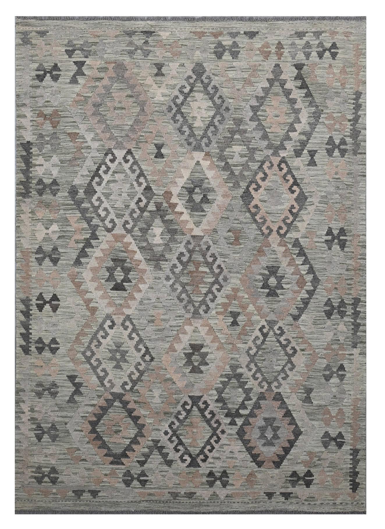 Tappeto Kilim Afghan Grigio Naturale, Fatto a mano, 244x172cm