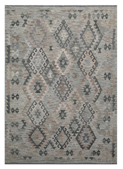 Tappeto Kilim Afghan Grigio Naturale, Fatto a mano, 244x172cm - CarpetLiving