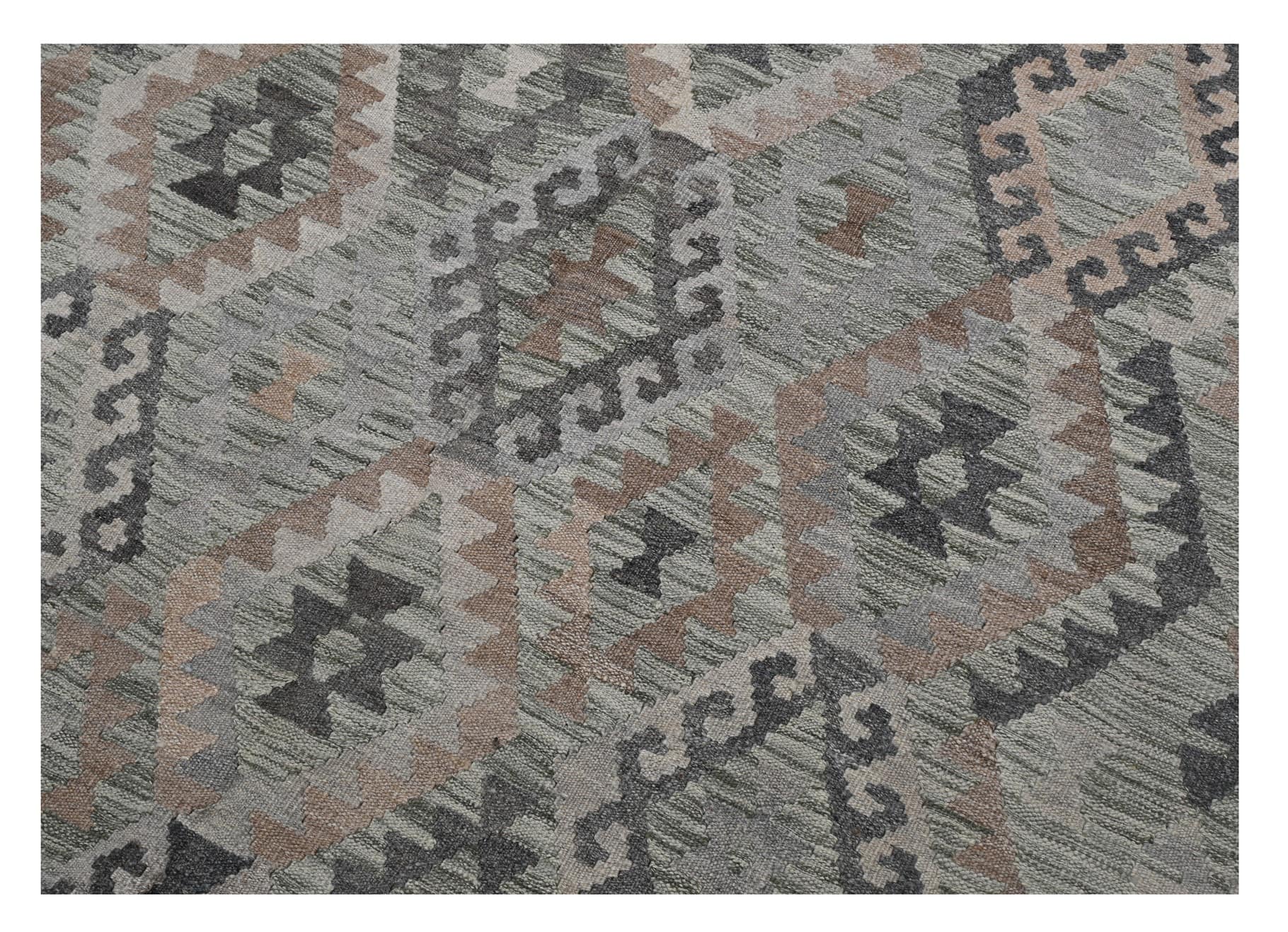 Tappeto Kilim Afghan Grigio Naturale, Fatto a mano, 244x172cm