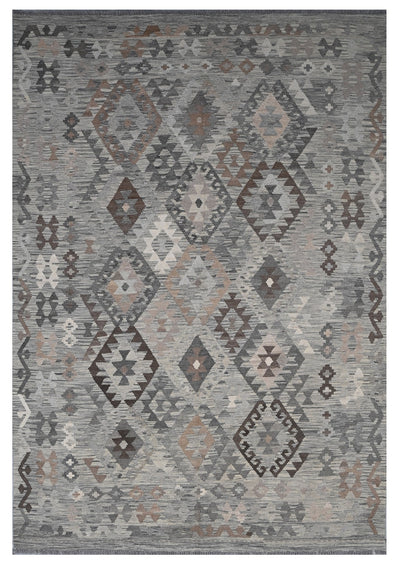 Tappeto Kilim Afghan Grigio Naturale, Fatto a mano, 291x200cm - CarpetLiving