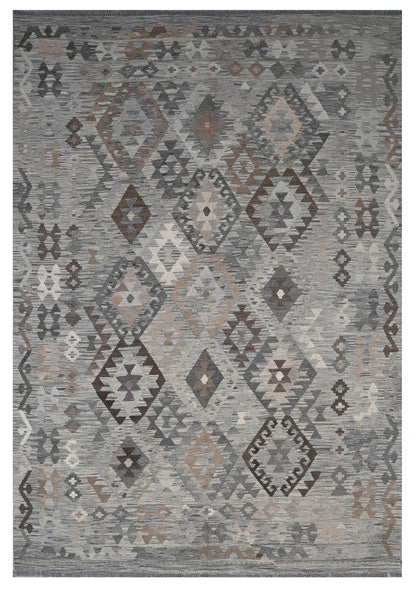 Tappeto Kilim Afghan Grigio Naturale, Fatto a mano, 291x200cm