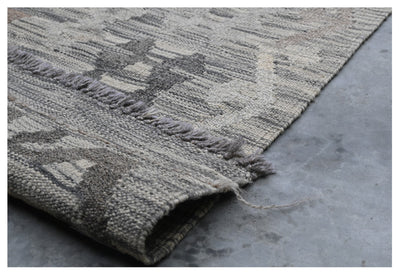 Tappeto Kilim Afghan Grigio Naturale, Fatto a mano, 291x200cm - CarpetLiving
