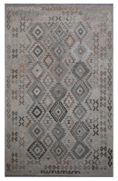 Tappeto Kilim Afghan Grigio Naturale, Fatto a mano, 314x294cm