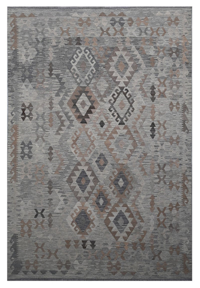 Tappeto Kilim Afghan Grigio Naturale, Fatto a mano, 294x198cm - CarpetLiving