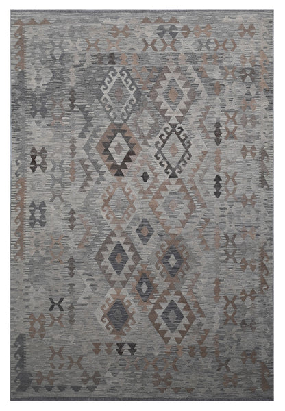 Tappeto Kilim Afghan Grigio Naturale, Fatto a mano, 294x198cm