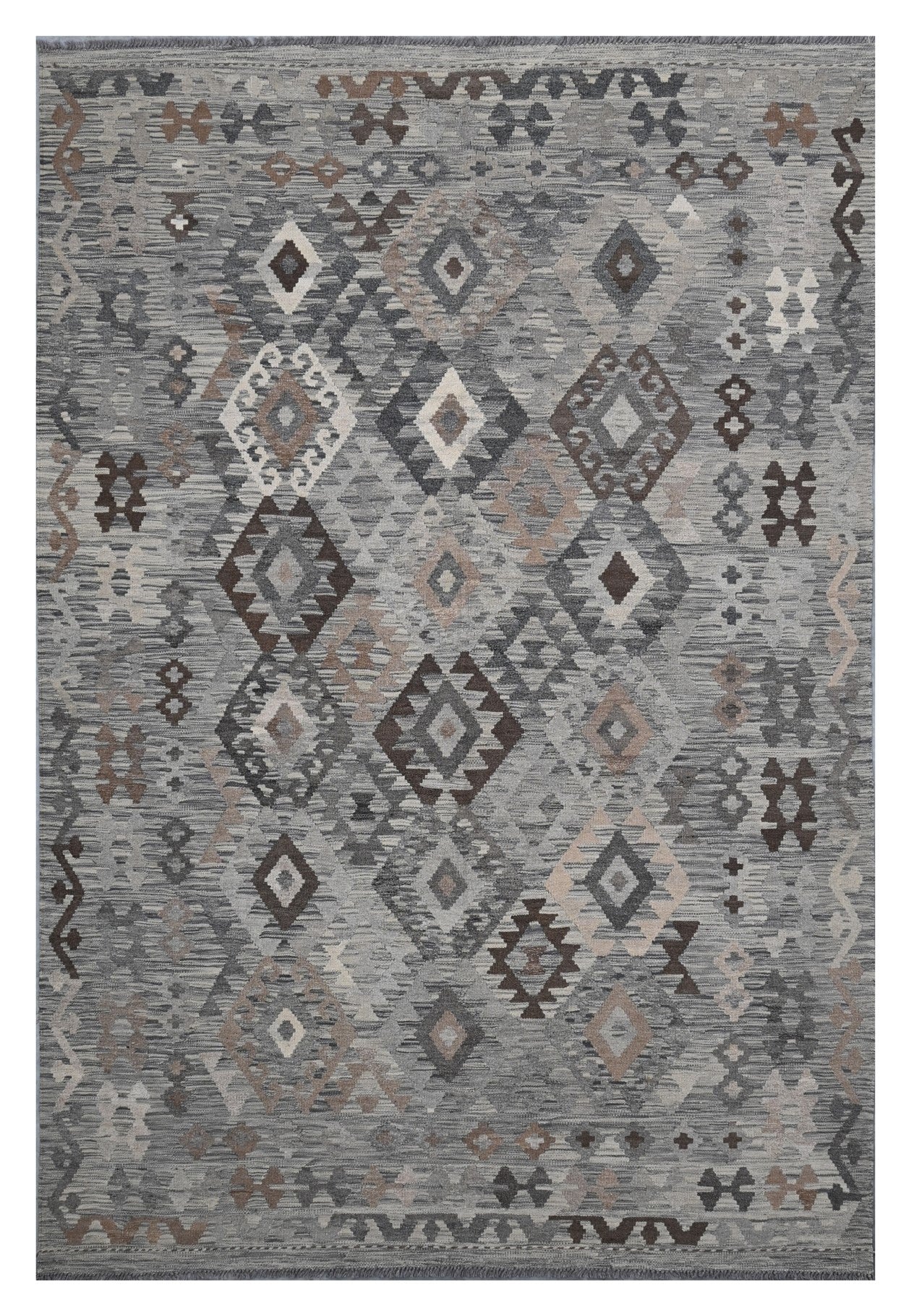 Tappeto Kilim Afghan Grigio Naturale, Fatto a mano, 294x198cm