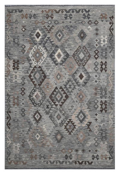 Handmade Natural Grey Afghan Kilim Rug, 294x198cm