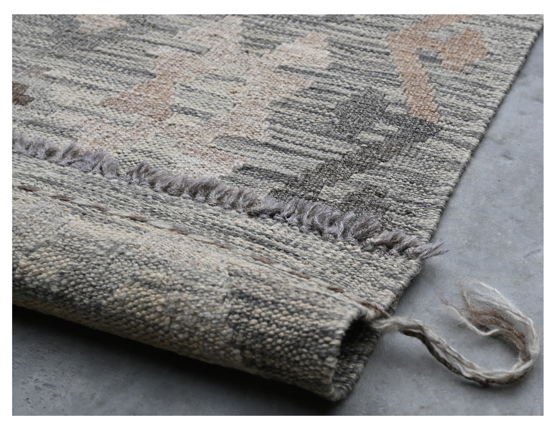 Tappeto Kilim Afghan Grigio Naturale, Fatto a mano, 294x198cm