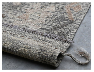 Handmade Natural Grey Afghan Kilim Rug, 294x198cm