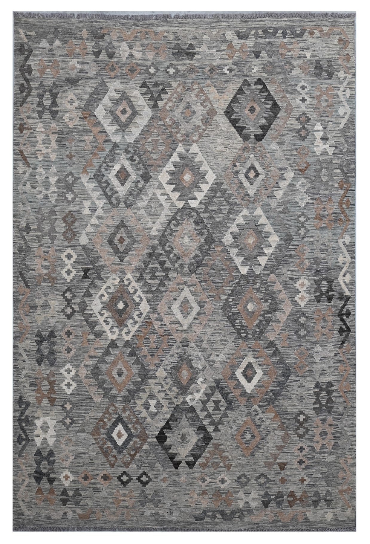 Tappeto Kilim Afghan Grigio Naturale, Fatto a mano, 293x199cm