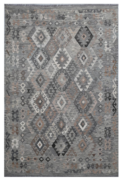 Handmade Natural Grey Afghan Kilim Rug, 293x199cm