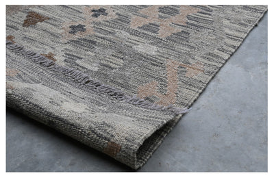 Handmade Natural Grey Afghan Kilim Rug, 293x199cm