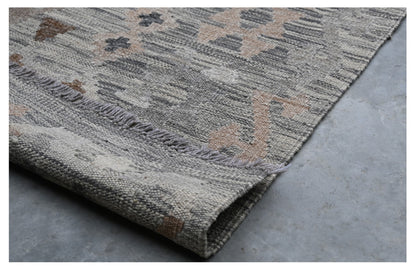 Tappeto Kilim Afghan Grigio Naturale, Fatto a mano, 293x199cm