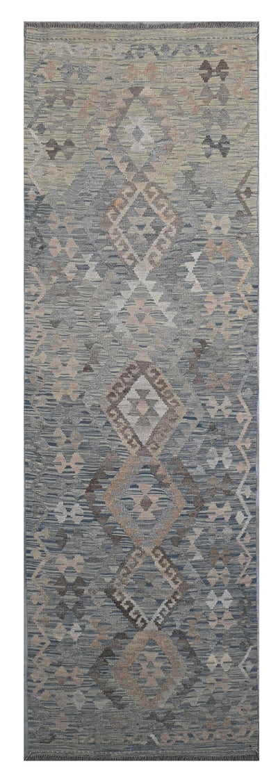 Tappeto Passatoia Kilim Grigio Naturale, Fatto a mano, 298x86cm - CarpetLiving