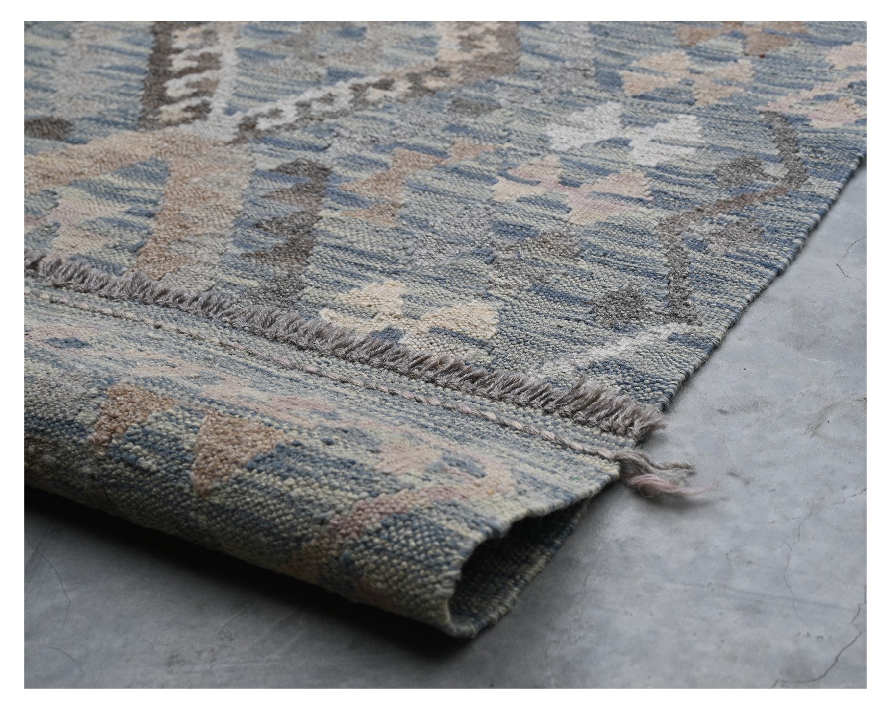 Tappeto Passatoia Kilim Grigio Naturale, Fatto a mano, 298x86cm