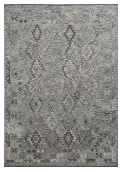 Tappeto Kilim Afghan Grigio Naturale, Fatto a mano, 295x213cm