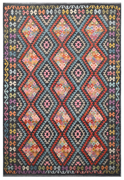 Tappeto Kilim Kaudani Afghan fatto a mano multicolore 300x207cm