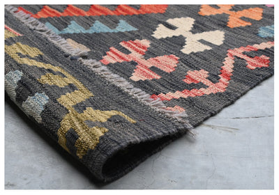 Tappeto Kilim Kaudani Afghan fatto a mano multicolore 300x207cm