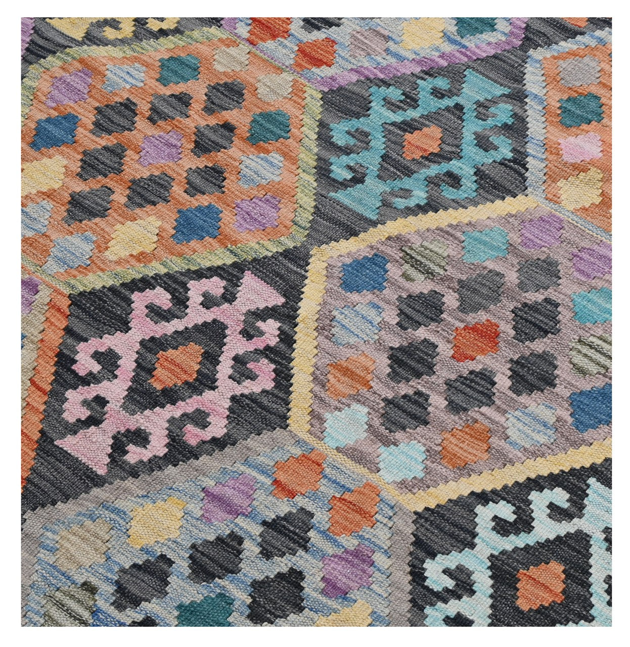 Tappeto Kilim Kaudani Afghan fatto a mano multicolore 294x210cm