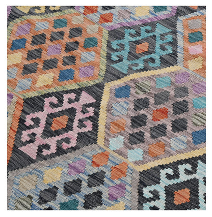 Tappeto Kilim Kaudani Afghan fatto a mano multicolore 294x210cm