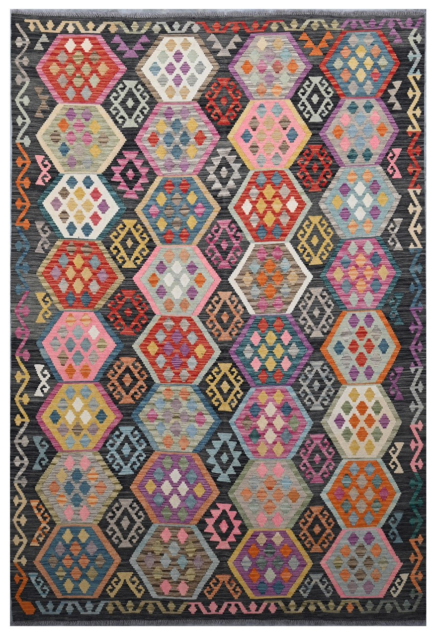 Tappeto Kilim Kaudani Afghan fatto a mano multicolore 305x208cm