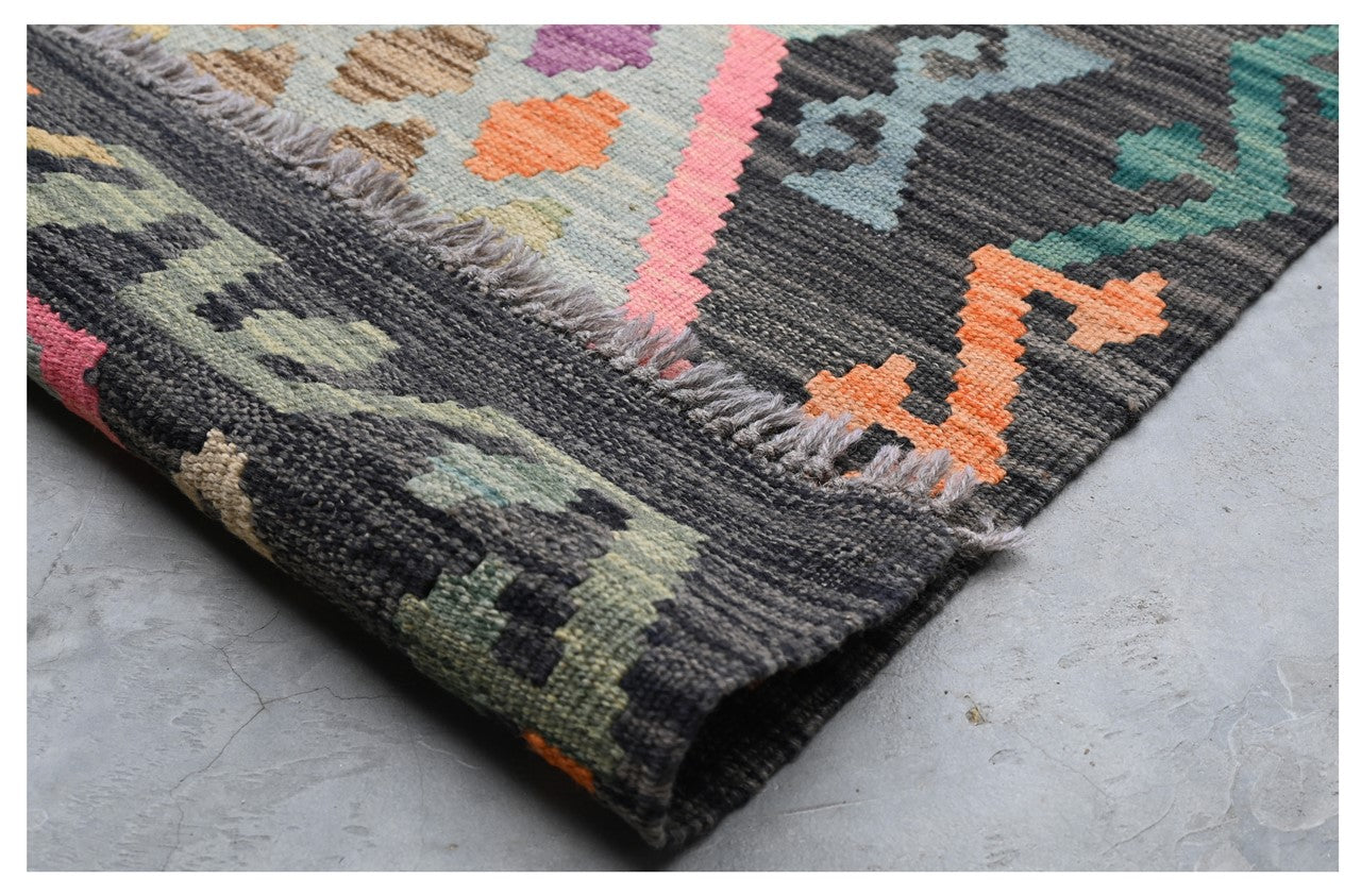 Tappeto Kilim Kaudani Afghan fatto a mano multicolore 305x208cm