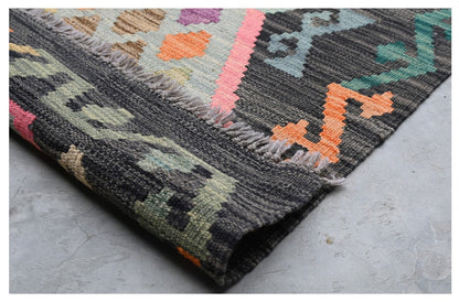 Tappeto Kilim Kaudani Afghan fatto a mano multicolore 305x208cm