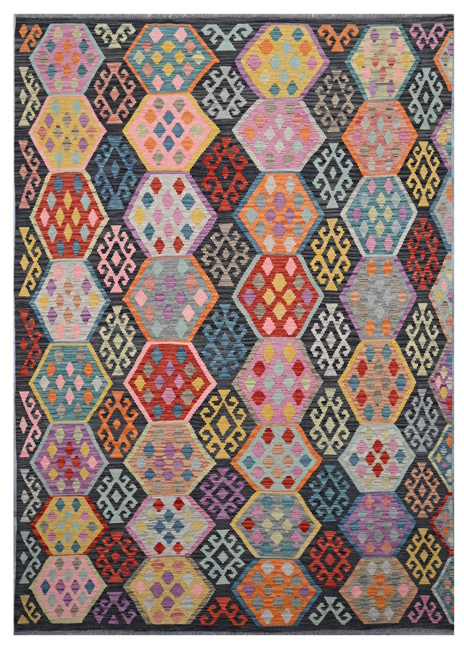 Tappeto Kilim Kaudani Afghan fatto a mano multicolore 298x211cm