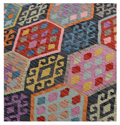Tappeto Kilim Kaudani Afghan fatto a mano multicolore 298x211cm