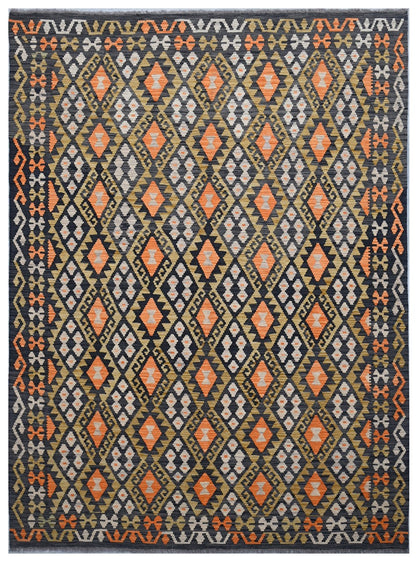 Tappeto Kilim Kaudani Afghan fatto a mano multicolore 295x213cm