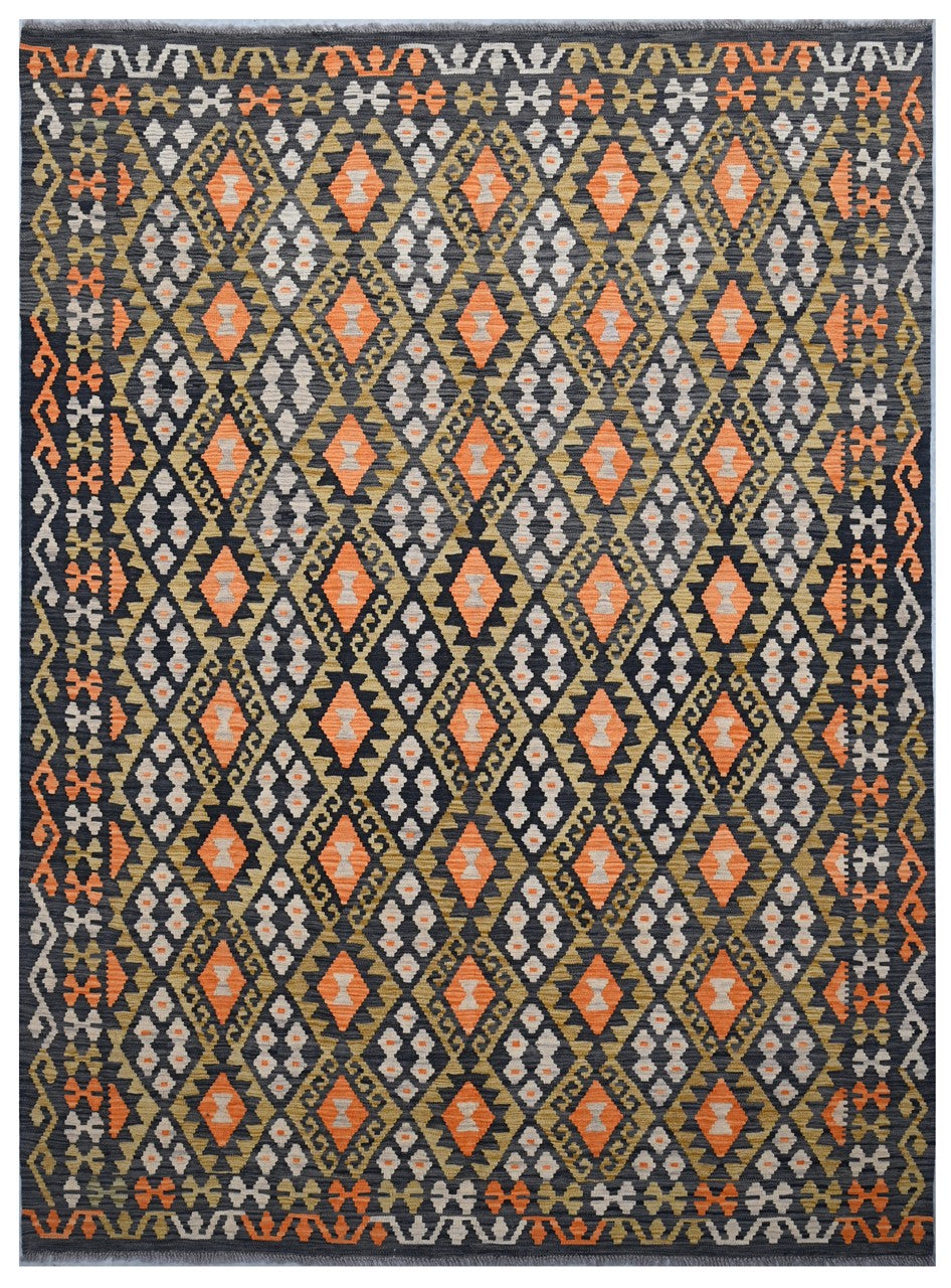 Tappeto Kilim Kaudani Afghan fatto a mano multicolore 295x213cm
