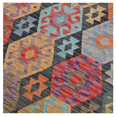 Tappeto Kilim Kaudani Afghan fatto a mano multicolore 291x210cm