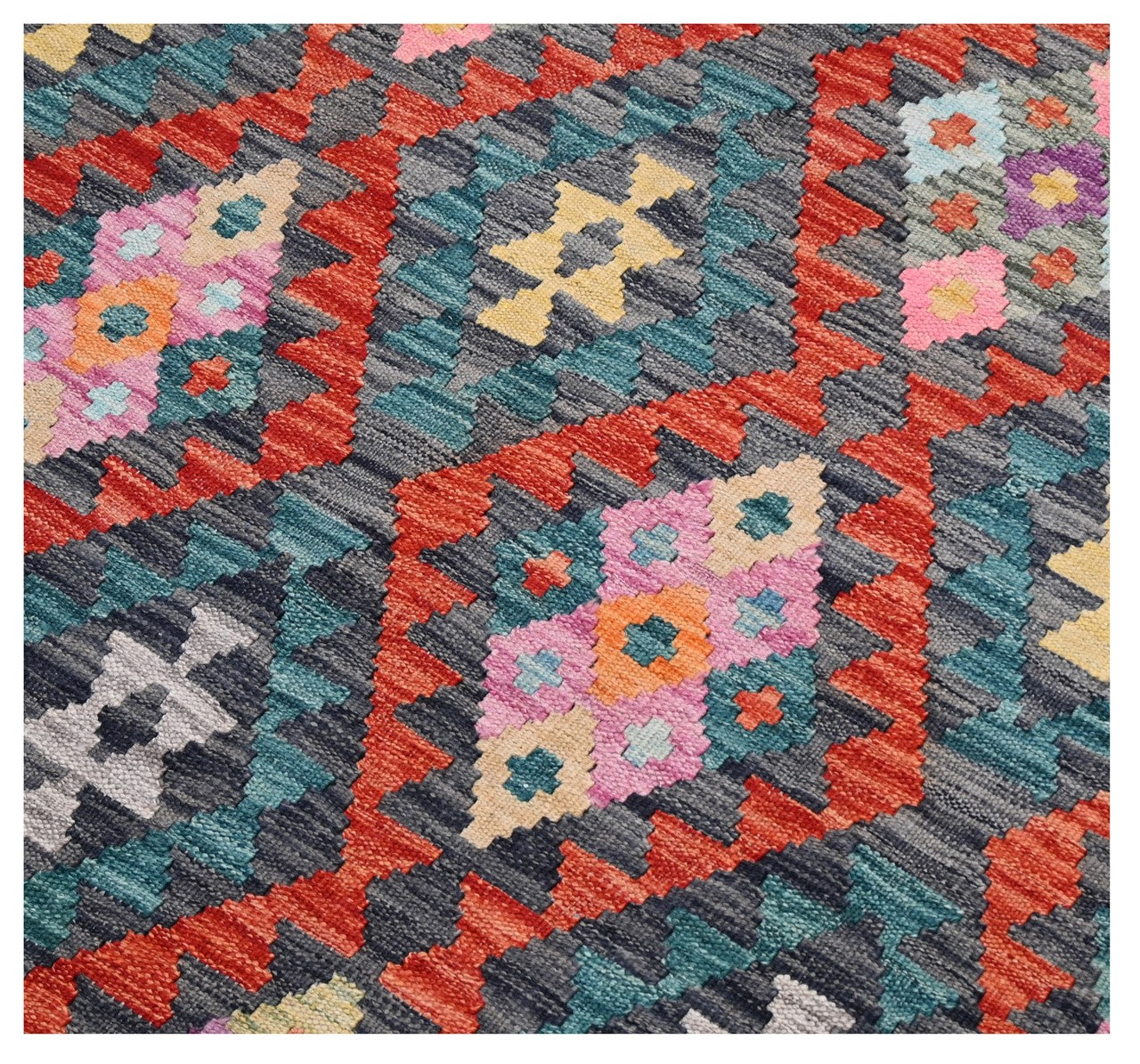 Tappeto Kilim Kaudani Afghan fatto a mano multicolore 299x200cm