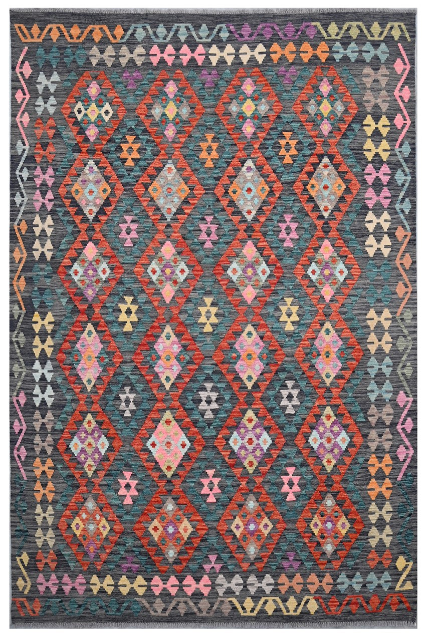 Tappeto Kilim Kaudani Afghan fatto a mano multicolore 299x200cm