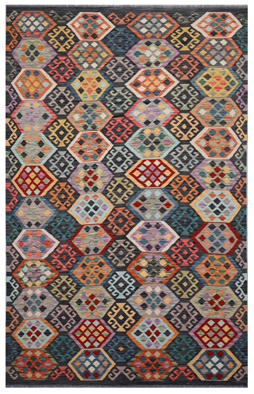 Tappeto Kilim Kaudani Afghan fatto a mano multicolore 310x195cm
