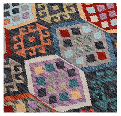 Tappeto Kilim Kaudani Afghan fatto a mano multicolore 310x195cm