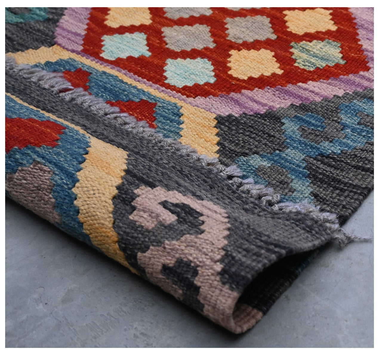 Tappeto Kilim Kaudani Afghan fatto a mano multicolore 310x195cm