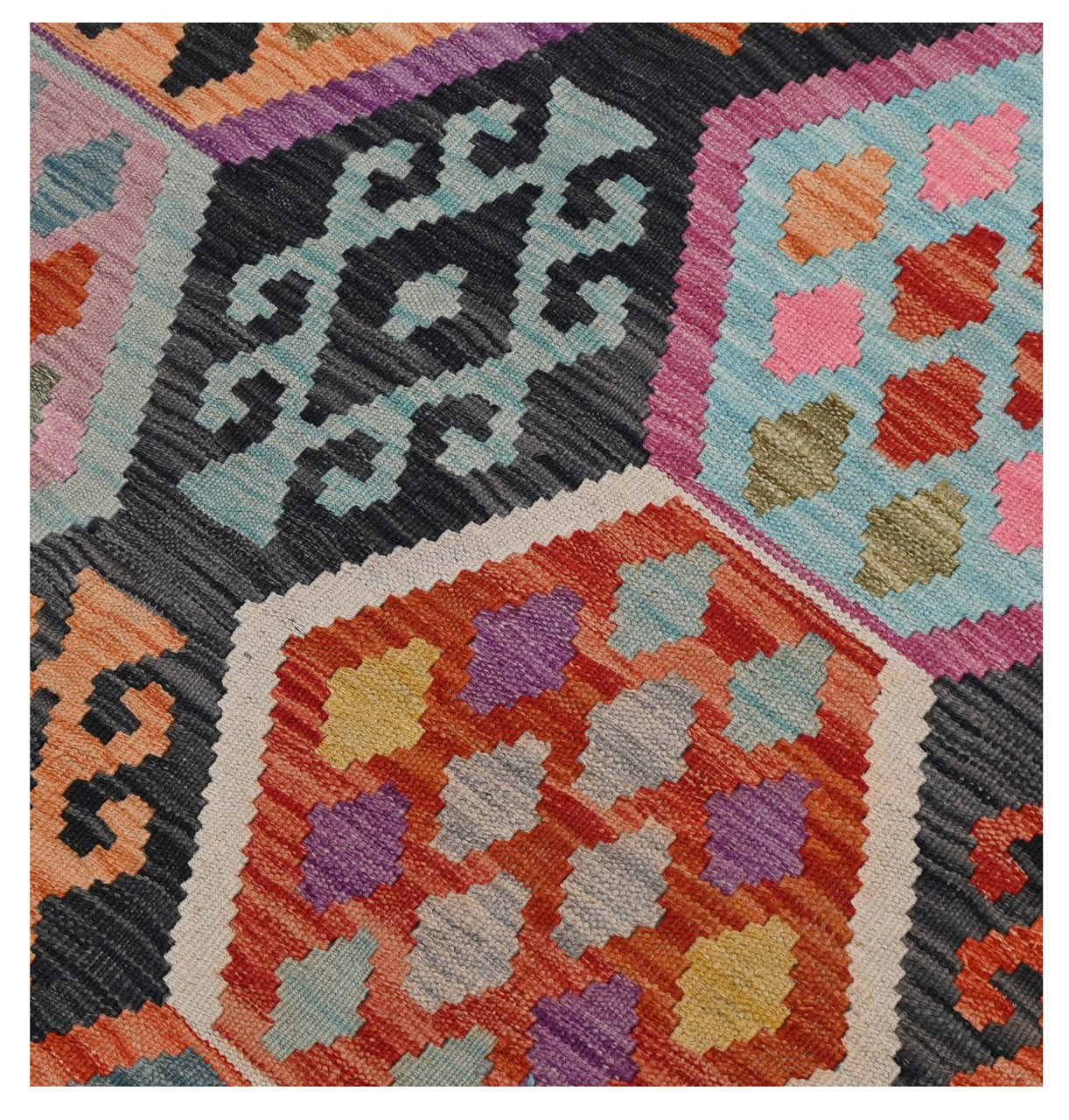 Tappeto Kilim Kaudani Afghan fatto a mano multicolore 300x205cm