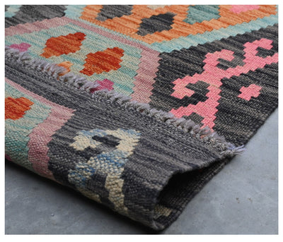Tappeto Kilim Kaudani Afghan fatto a mano multicolore 300x205cm
