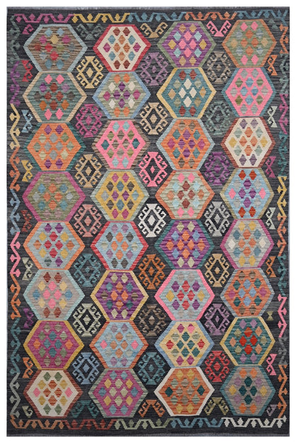 Tappeto Kilim Kaudani Afghan fatto a mano multicolore 306x207cm