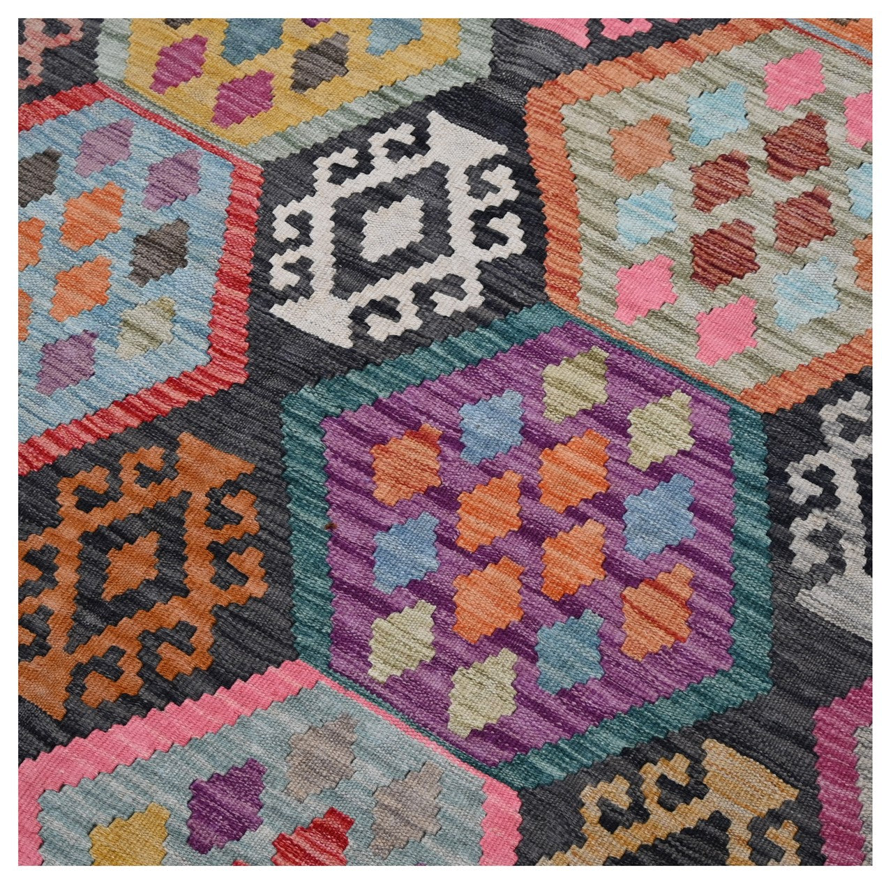Tappeto Kilim Kaudani Afghan fatto a mano multicolore 306x207cm