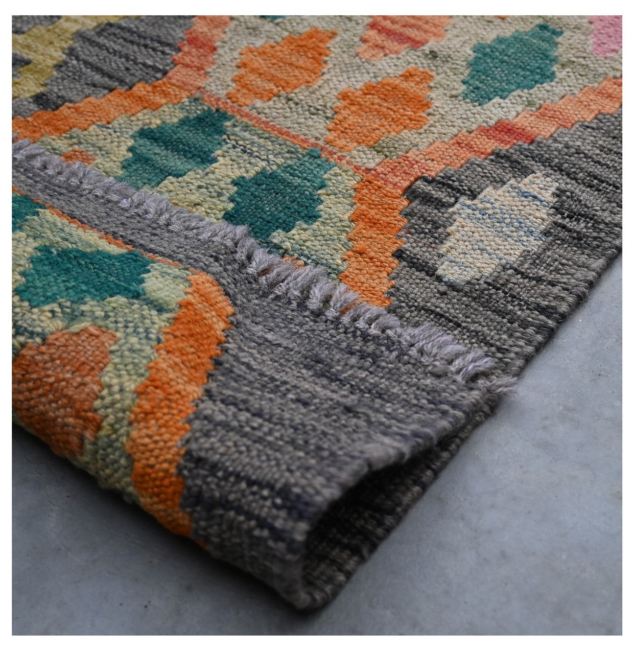 Tappeto Kilim Kaudani Afghan fatto a mano multicolore 289x210cm