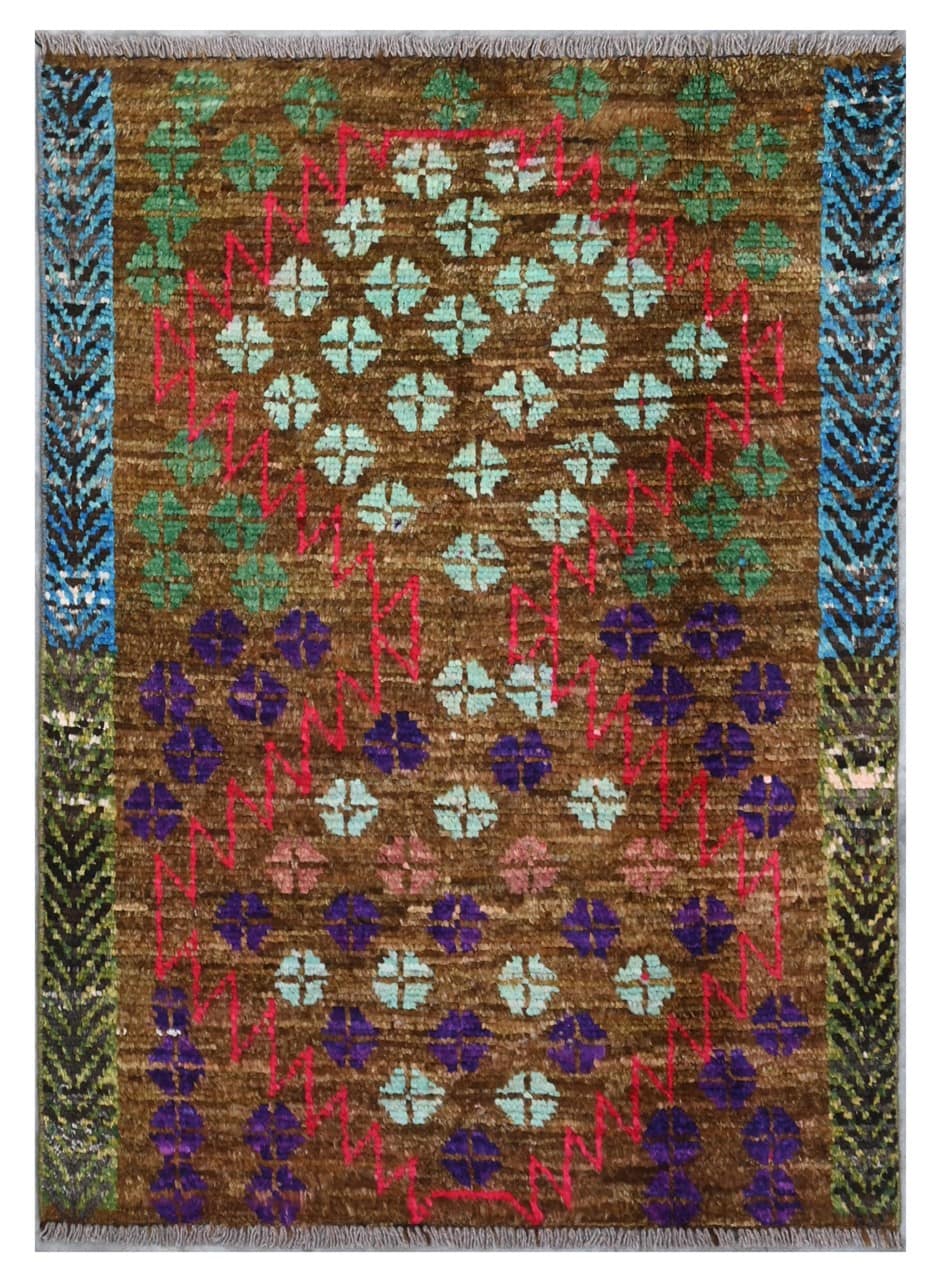 Taimany - Multicolor Tribal Wool Rug - Hand-Knotted 110x79cm